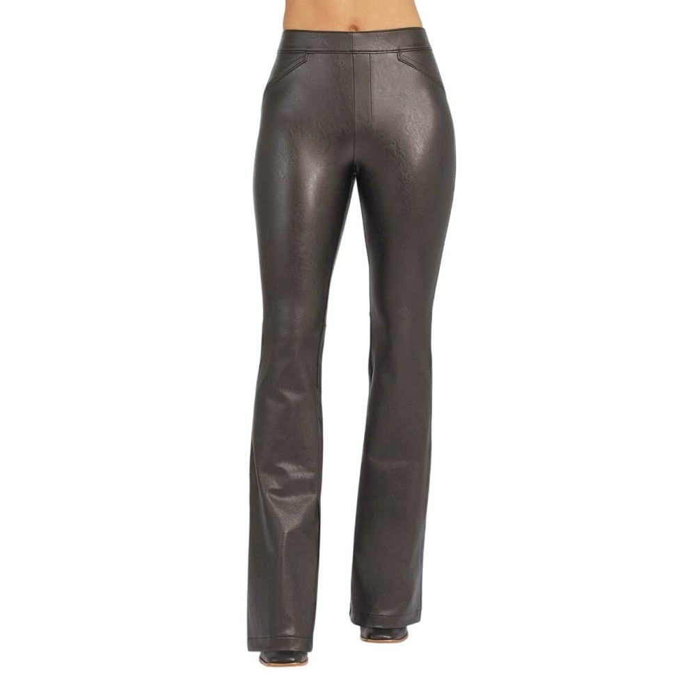 NWT Spanx Womens Faux Leather Flare Pants Black High Rise Stretch Pull On XS